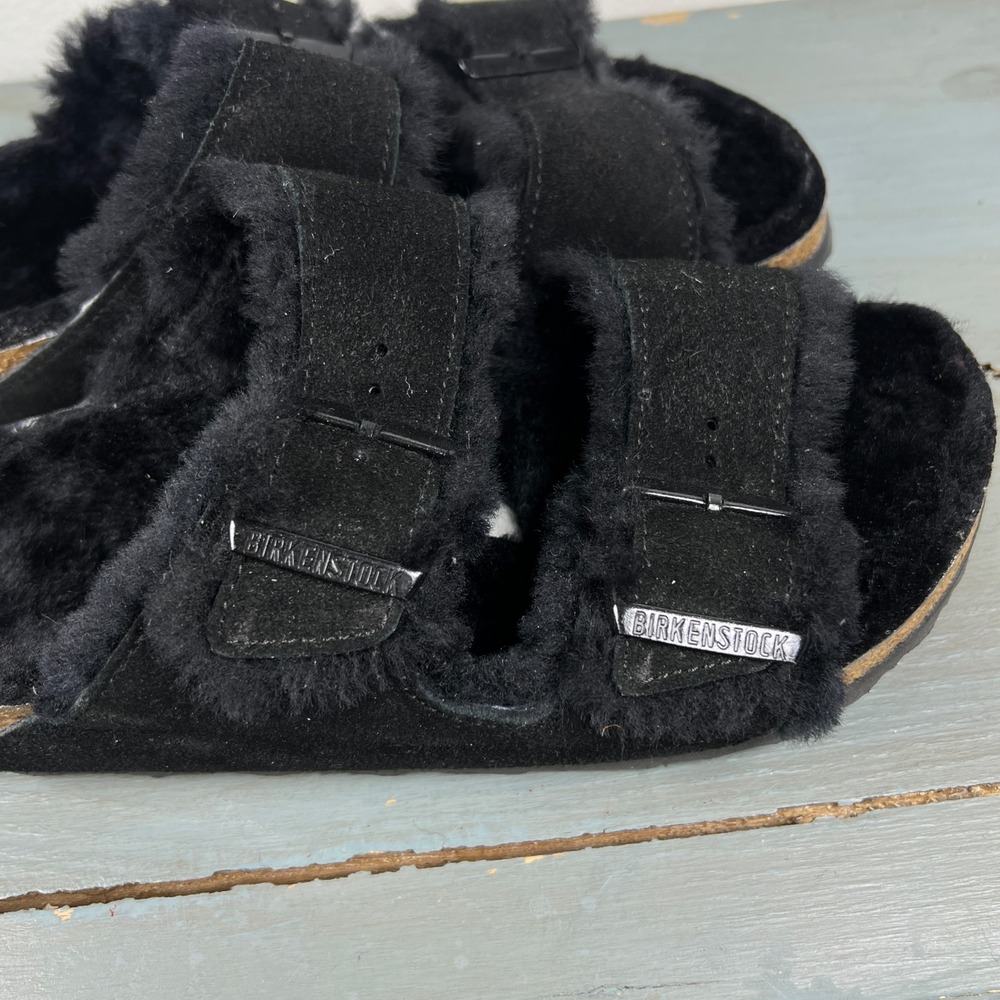 Birkenstock Arizona Shearling Black Suede Sandals Womens #38
Mens #5 Slide Shoes - Picture 12 of 14